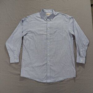 Roundtree Yorke Gold Label Shirt Mens Large 16.5 Blue Graph Check Cotton Twill